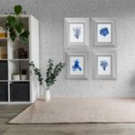 Set 4 Cuadros Corales Nauta II Azul Marco Espejo Plata - 43X50