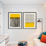 Set 2 Cuadros Abstract Yellow  Marco Plano Negro F - 75X60