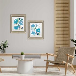 Set 2 Cuadros Floral Azul Marco Espejo Dorado F - 43X50