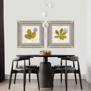 Set 2 Cuadros Hojas Verdes Marco Espejo Dorado E - 50X50