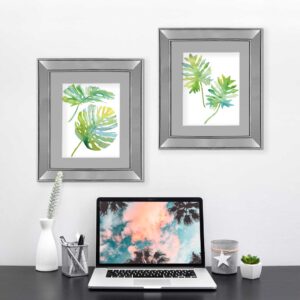 Set 2 Cuadros Palma Acuarela Marco Espejo Plata E - 43X50